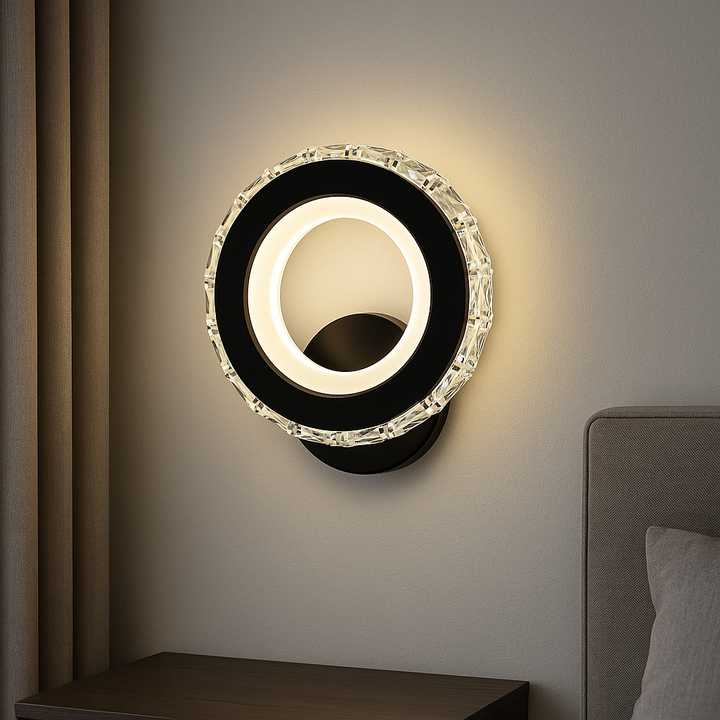Aplică LED de perete, 2x12W, lumină reglabilă 3000K–6500K, 197×165×60 mm, finisaj negru + crom