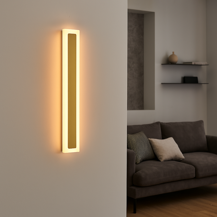 APLICA EXTERIOR VERTICALA , 16W, lumina calda 3000K, 600×80×41 mm, finisaj auriu