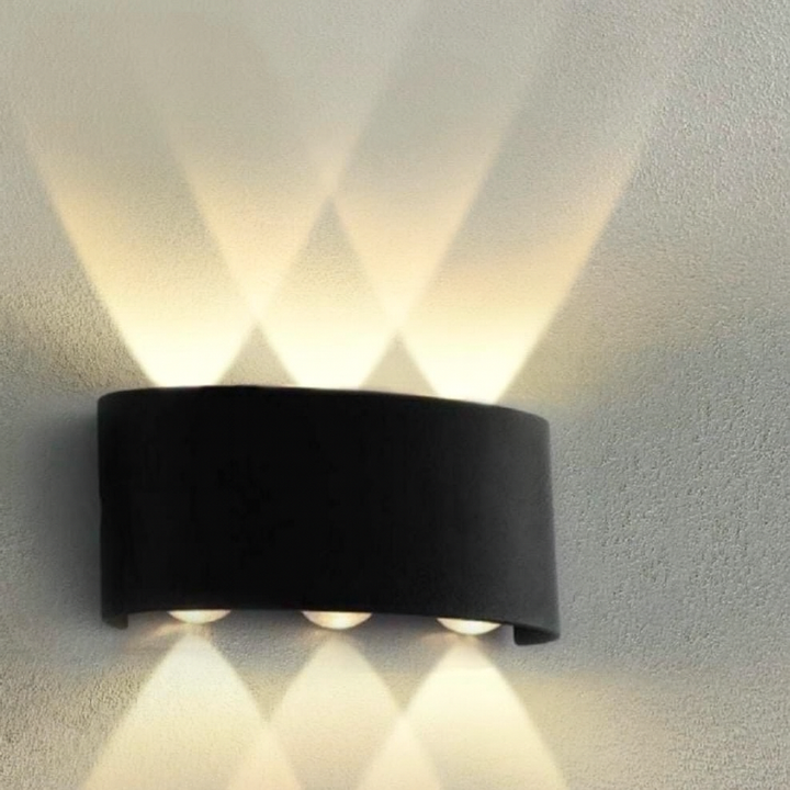 Aplica Exterior 6W IP65, Negru Modern, Lumina Calda