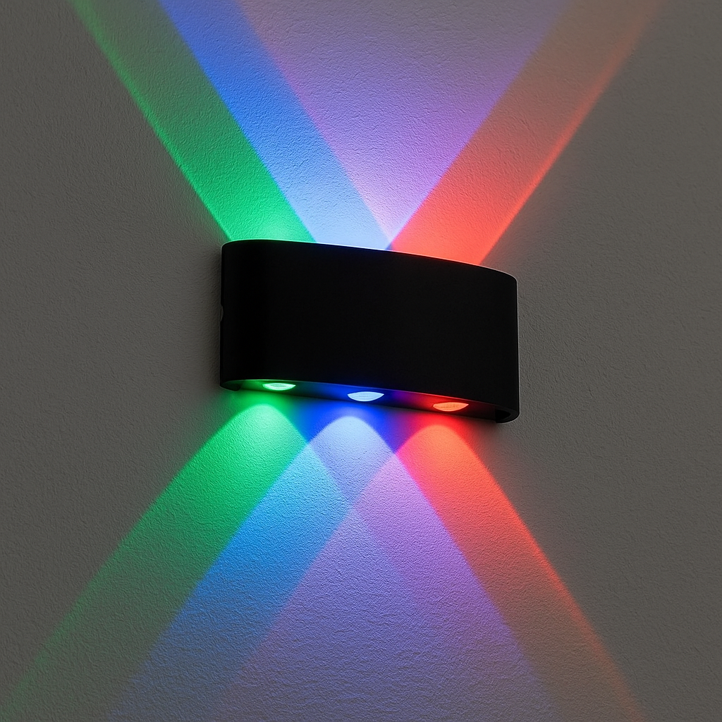 Aplica Exterior RGB 6W, cu Proiectie Multicolora, Design Modern Negru