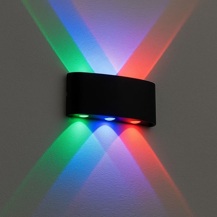 Aplica Exterior RGB 6W, cu Proiectie Multicolora, Design Modern Negru