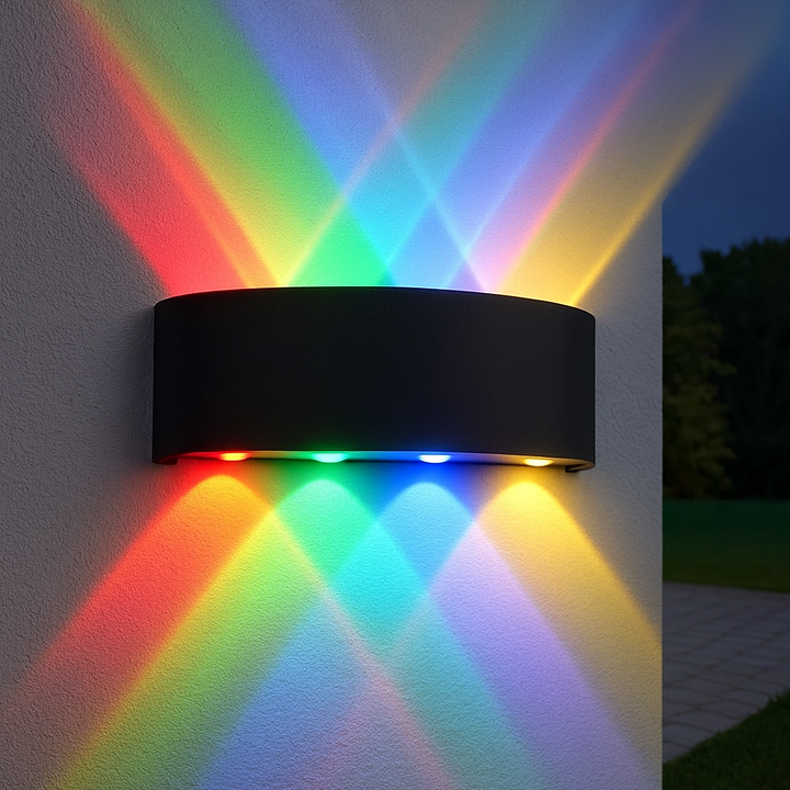 Aplica Exterior RGB 8W, cu 8 Surse, Negru Modern, Efect Decorativ Multicolor