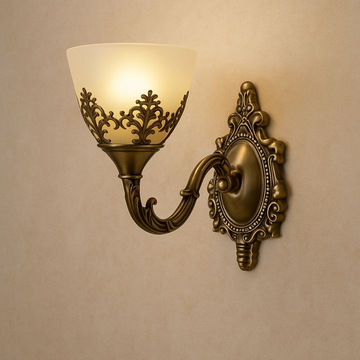 Aplica de perete clasică, 1 bec E27, L220×220×230 mm, finisaj bronz antichizat, cu decorațiuni vintage