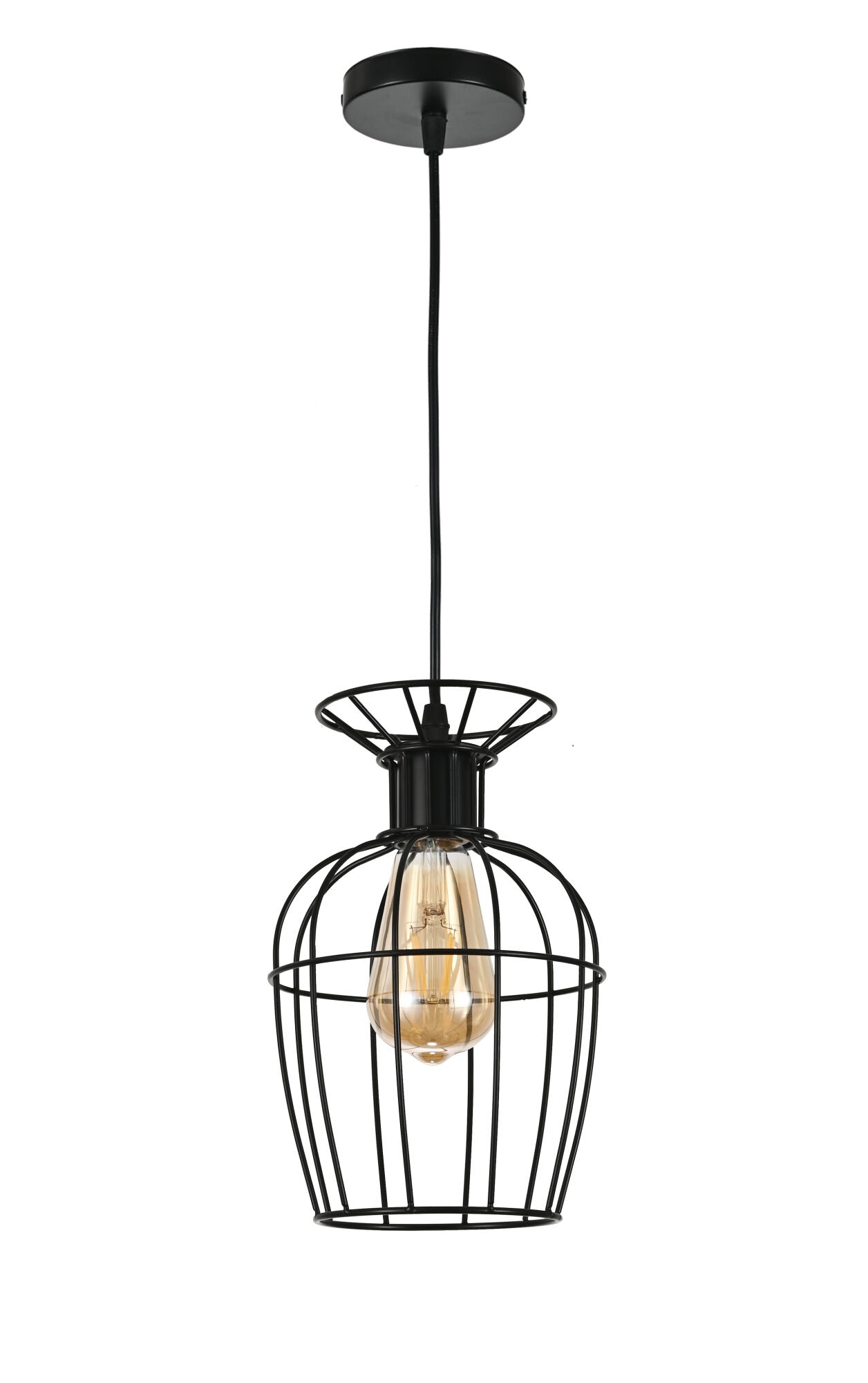 Pendul industrial tip cușcă, Ø160×H250 mm, 1xE27 max 60W, finisaj negru mat, fără telecomandă