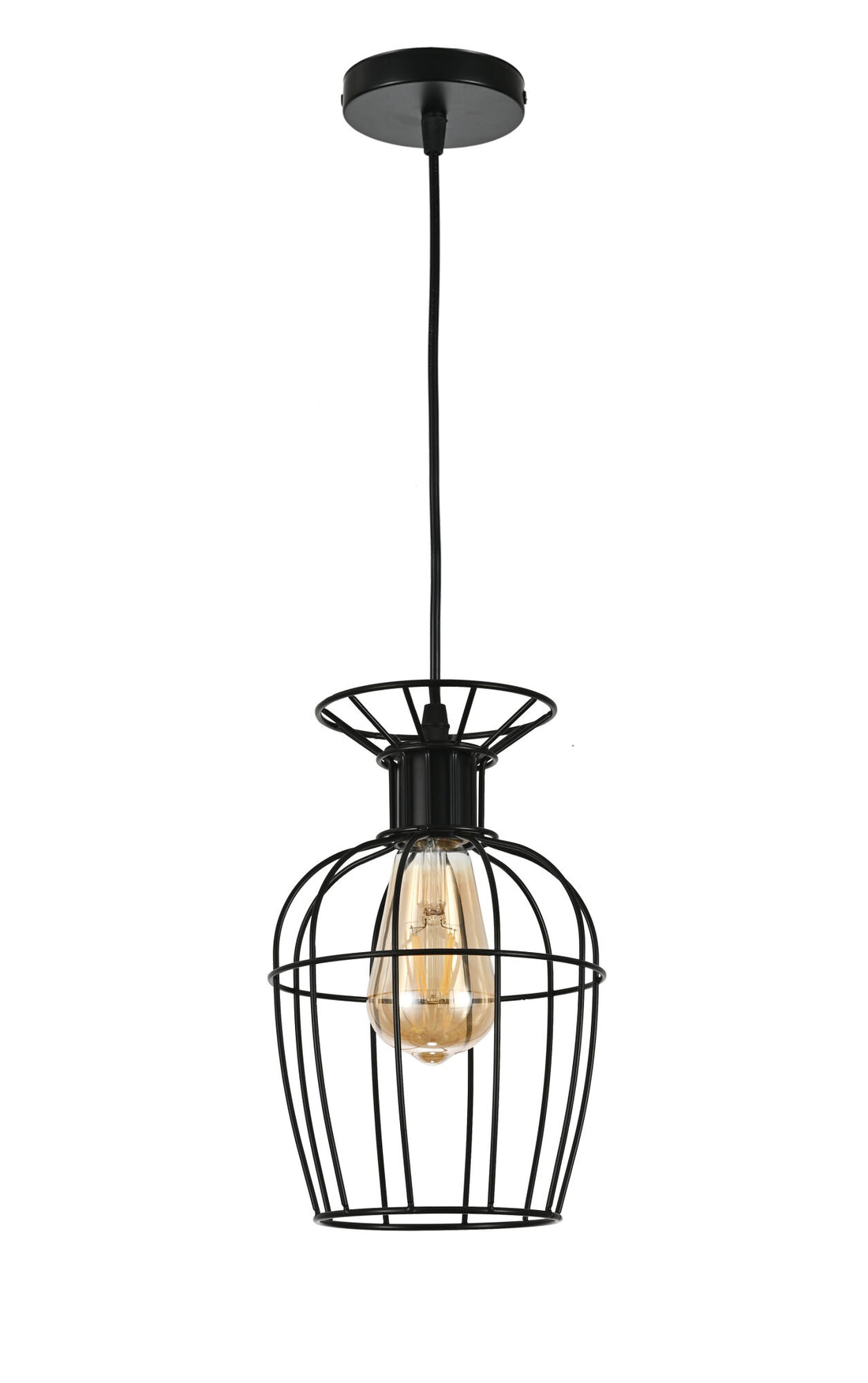 Pendul industrial tip cușcă, Ø160×H250 mm, 1xE27 max 60W, finisaj negru mat, fără telecomandă