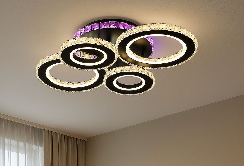 LUSTRA LED 177W CU TELECOMANDĂ, 545X445X160 MM, LUMINĂ REGLABILĂ 3000–6500K – MODEL 19373/2+2BK+CR