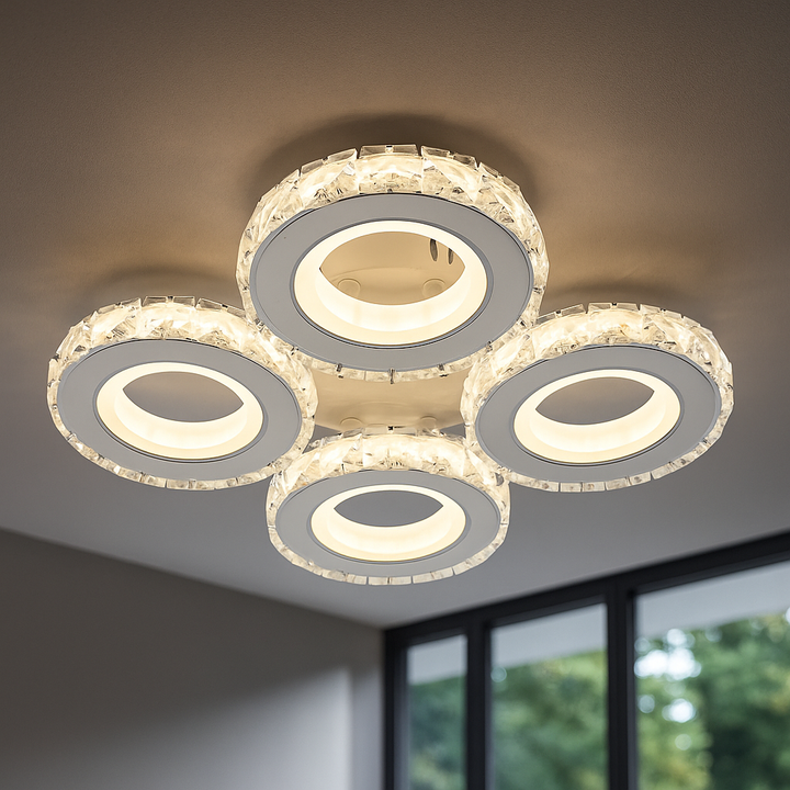 Lustra LED 19373/4WH+CR cu telecomandă, 96W, lumină reglabilă 3000–6500K, design modern alb și crom