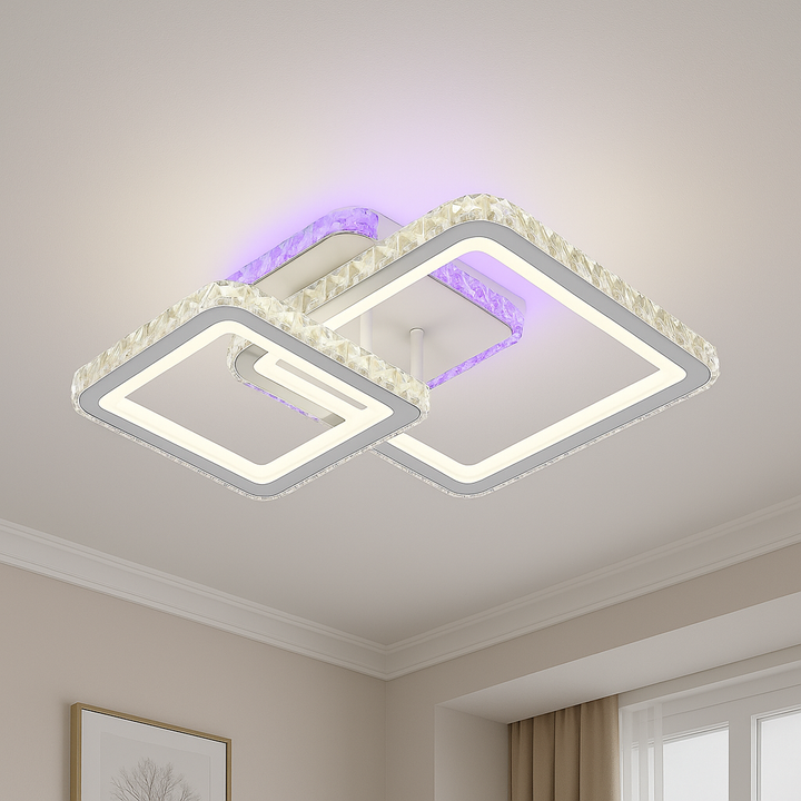 Lustră LED cu telecomandă, 135W, lumină reglabilă 3000K–6500K, 390×390×130 mm, design pătrat modern