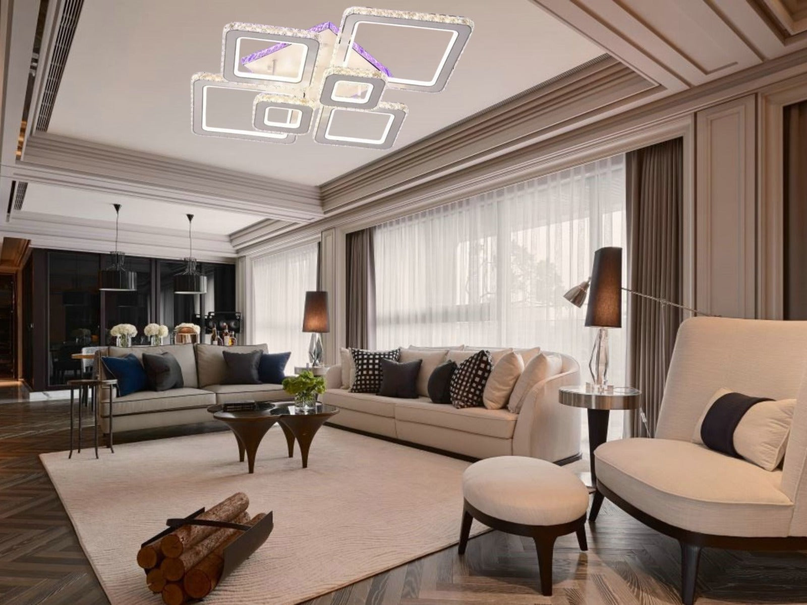 LUSTRĂ LED CU TELECOMANDĂ, 288W, LUMINĂ REGLABILĂ 3000K–6500K, 880×610×160 MM, DESIGN MODERN PENTRU SPAȚII MARI