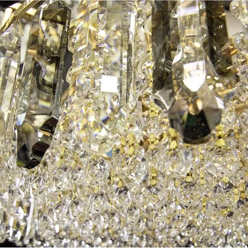 CANDELABRU CU CRISTALE, 9 SURSE E27, Ø ≈ 400 MM, FINISAJ AURIU – MODEL BJ20564- 400FGD