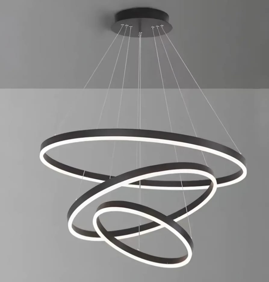 Pendul LED cu telecomandă, 140W, lumină reglabilă 3000K–6500K, Ø600×H1500 mm, finisaj Negru