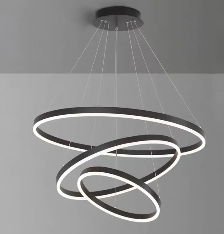 Pendul LED cu telecomandă, 140W, lumină reglabilă 3000K–6500K, Ø600×H1500 mm, finisaj Negru