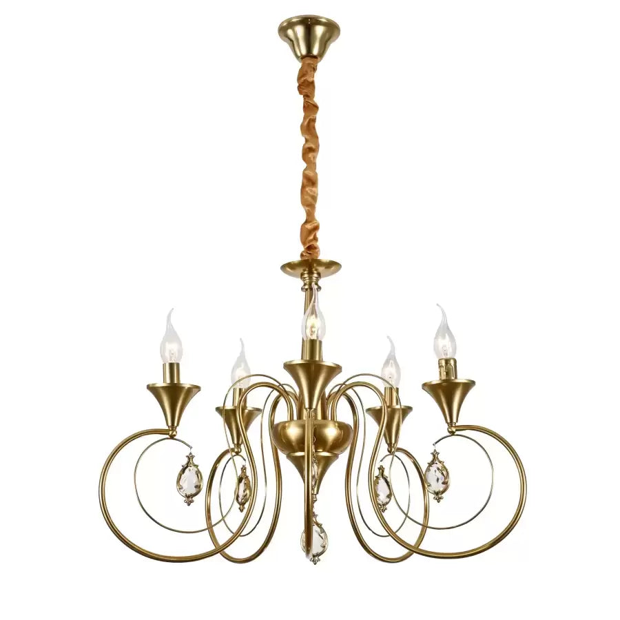 Candelabru cu 5 brațe E14, cupru antic, Ø450×H430 mm, design clasic cu cristale decorative