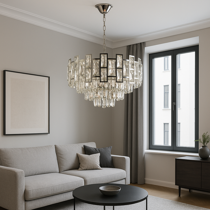 Candelabru cristal 10 becuri, Ø500 mm, soclu E27 max 60 W, finisaj crom lucios, design luxos