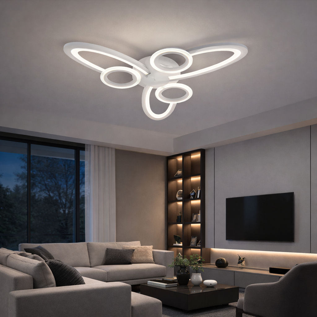 Lustra LED Alba 6 Cercuri, 96W, 3000-6500K, Telecomanda Inclusa, Model L71591/3+3