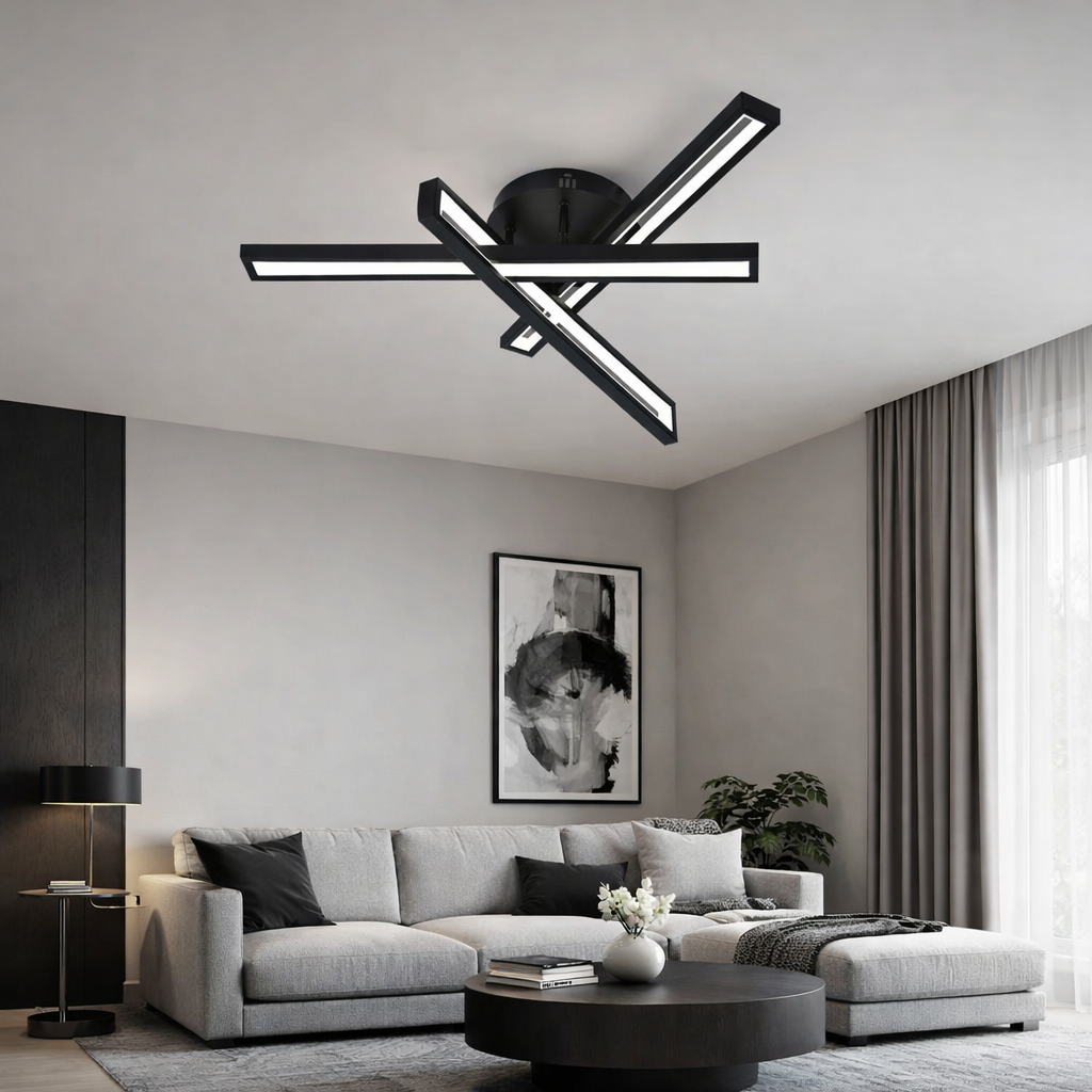 Lustra LED Neagra 3 Brate, 158W, 3000-6500K, Telecomanda Inclusa, Model L77285/3
