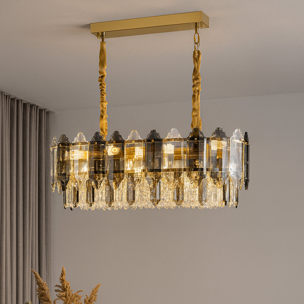 Candelabru dreptunghiular cu 12 surse E27, 800 × 300 mm, finisaj auriu – model BJ20564-800×300 FGD