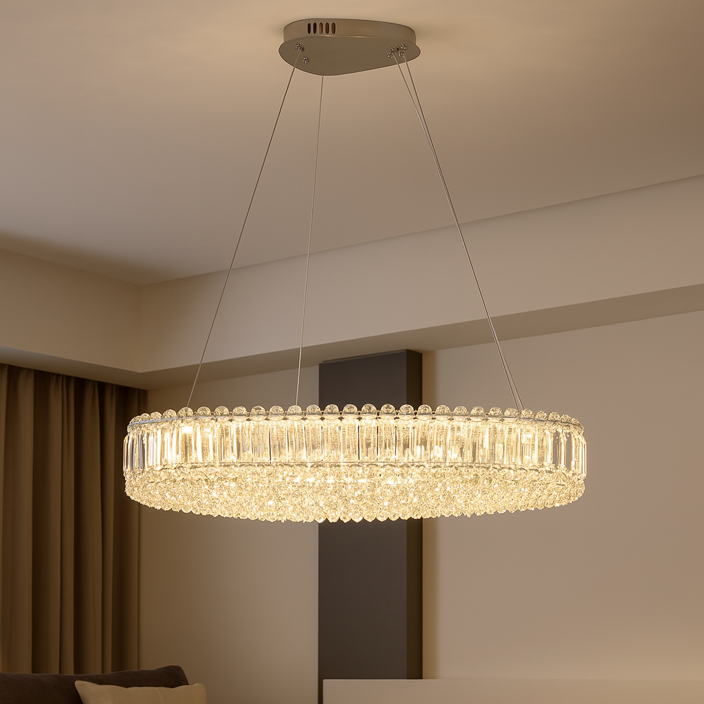 Candelabru  LED modern , 96W, L ≈ 650 mm, finisaj crom – model 72025-650×400 CH
