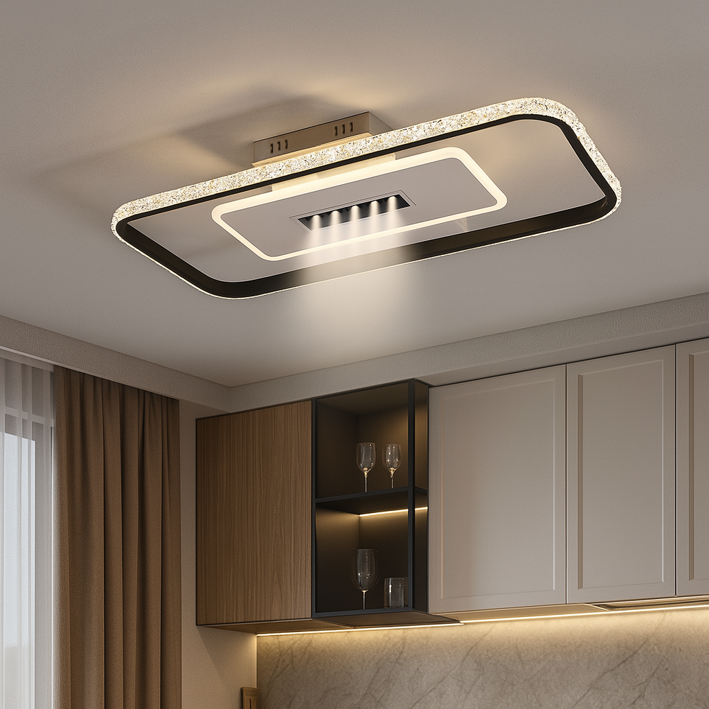 Lustră LED 60cm 91W Alb-Negru cu Telecomandă și 3 Tipuri de Lumină – Model 9333/3BK+WH