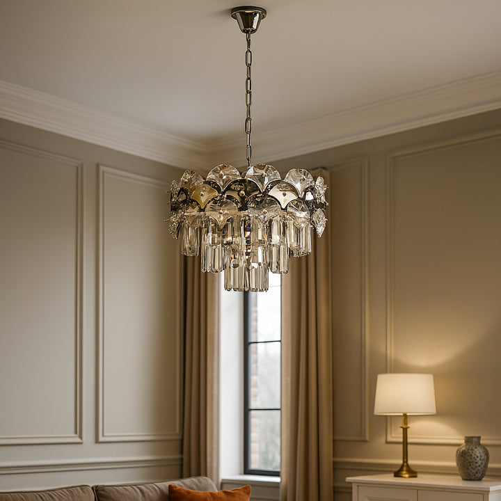 Candelabru Cristal Clasic 8 Becuri E27, Ø400 mm, Stil Elegant Vintage, Fara Telecomanda