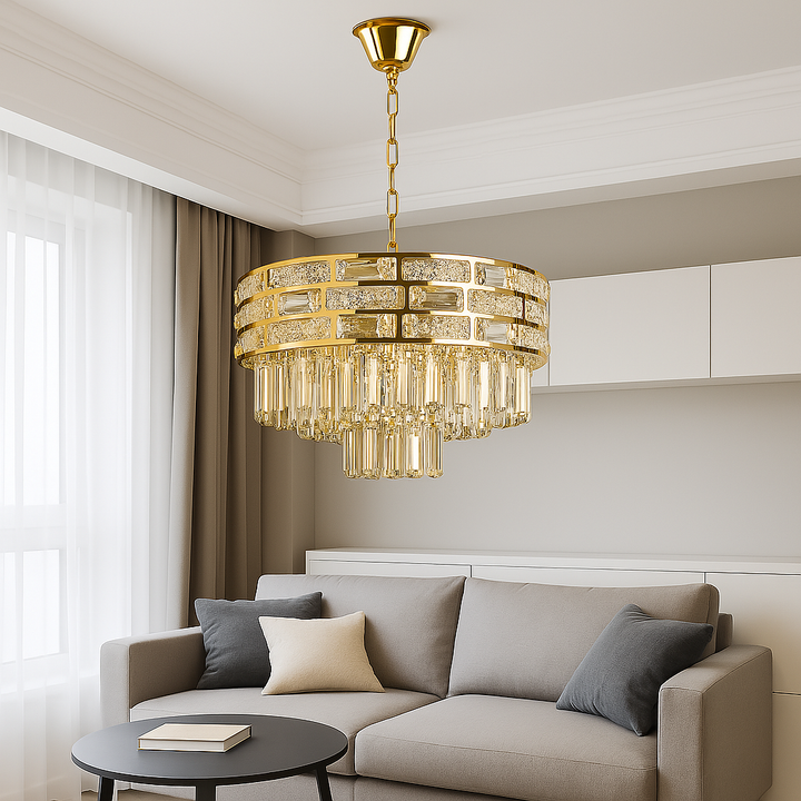 Candelabru Auriu Cristal 6 Becuri E27, Ø400 mm, Design Elegant Lux, Fara Telecomanda