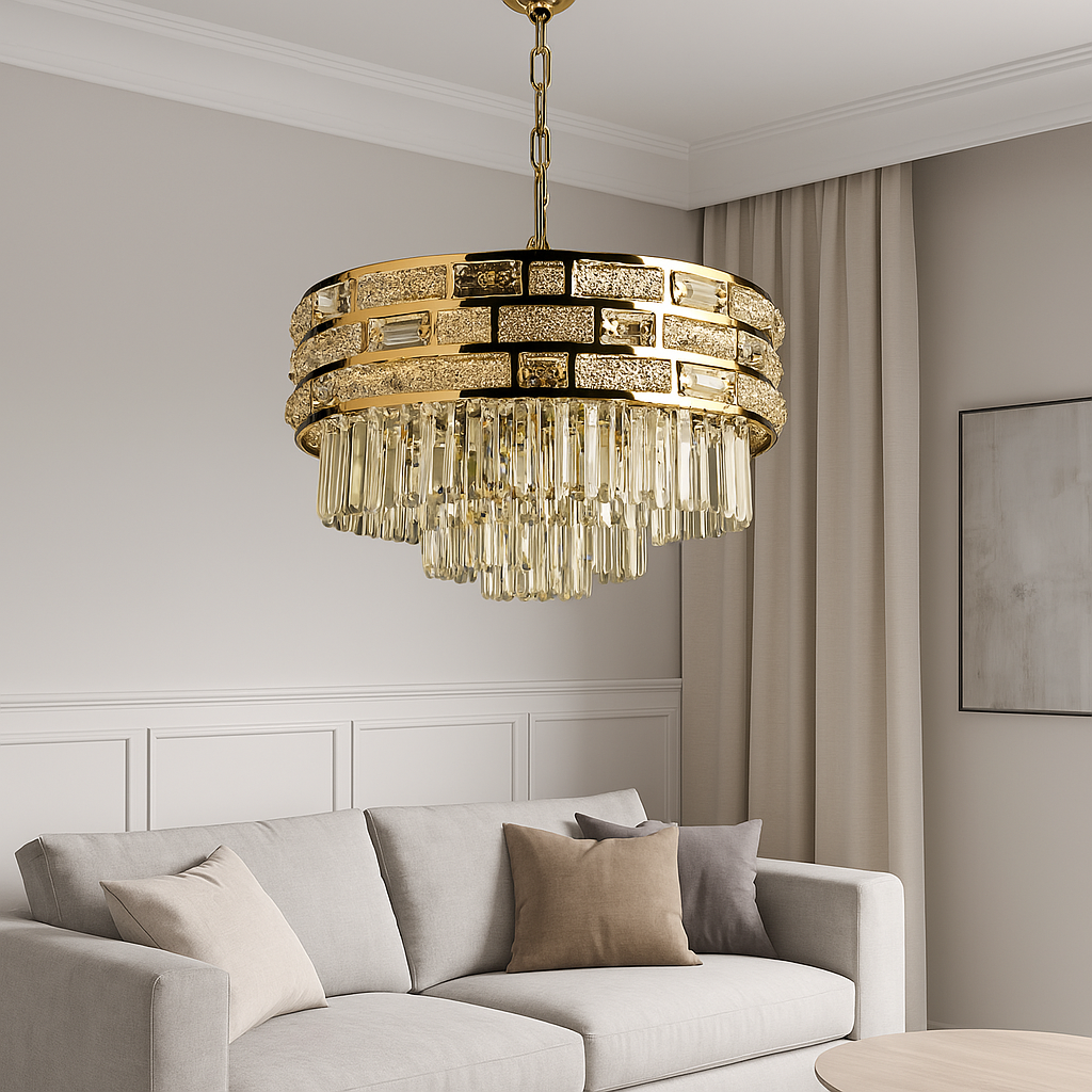 Candelabru Auriu Cristal 10 Becuri E27, Ø500 mm, Design Modern Luxos, Fara Telecomanda