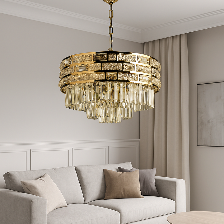 Candelabru Auriu Cristal 10 Becuri E27, Ø500 mm, Design Modern Luxos, Fara Telecomanda