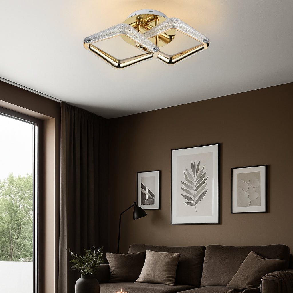 Lustra LED aurie cu două pătrate decorative și telecomandă – 36W, lumină reglabilă 3000–6500K – P013-2