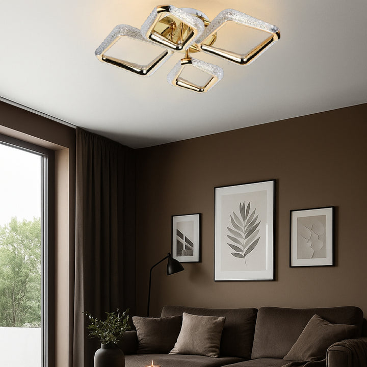 Lustra LED aurie cu patru pătrate și telecomandă – lumină reglabilă 3000–6500K, 60W – P013-2+2