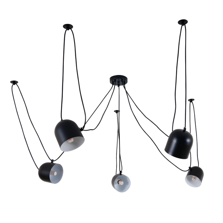 Pendul modern 5 abajururi E27, negru mat, model 9854-5