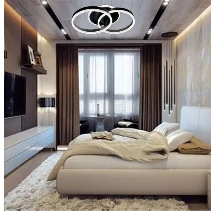 Lustră LED modernă 96W, Ø500×H300 mm, lumină reglabilă 3000K–6500K, telecomandă 2.4G, finisaj NEGRU