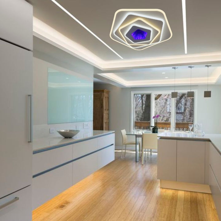 Plafoniera LED cu telecomanda, 94W, lumină reglabilă 3000K–6500K, Ø400×H75 mm, design rotund compact