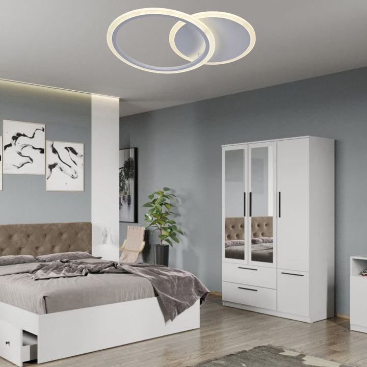 Lustra led LED cu cercuri, model 8888/2WH , Alb, telecomandă, 66W