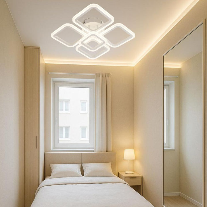 Lustra LED moderna cu telecomanda, 102W, 3000–6500K, 445×445×110 mm – model W8036/4+1WH