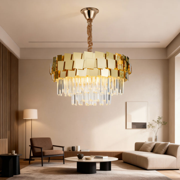 Pendul LED aurie cu cristale, Ø600×H370 mm, E27 max 60W × 10, H5580-600 FGD