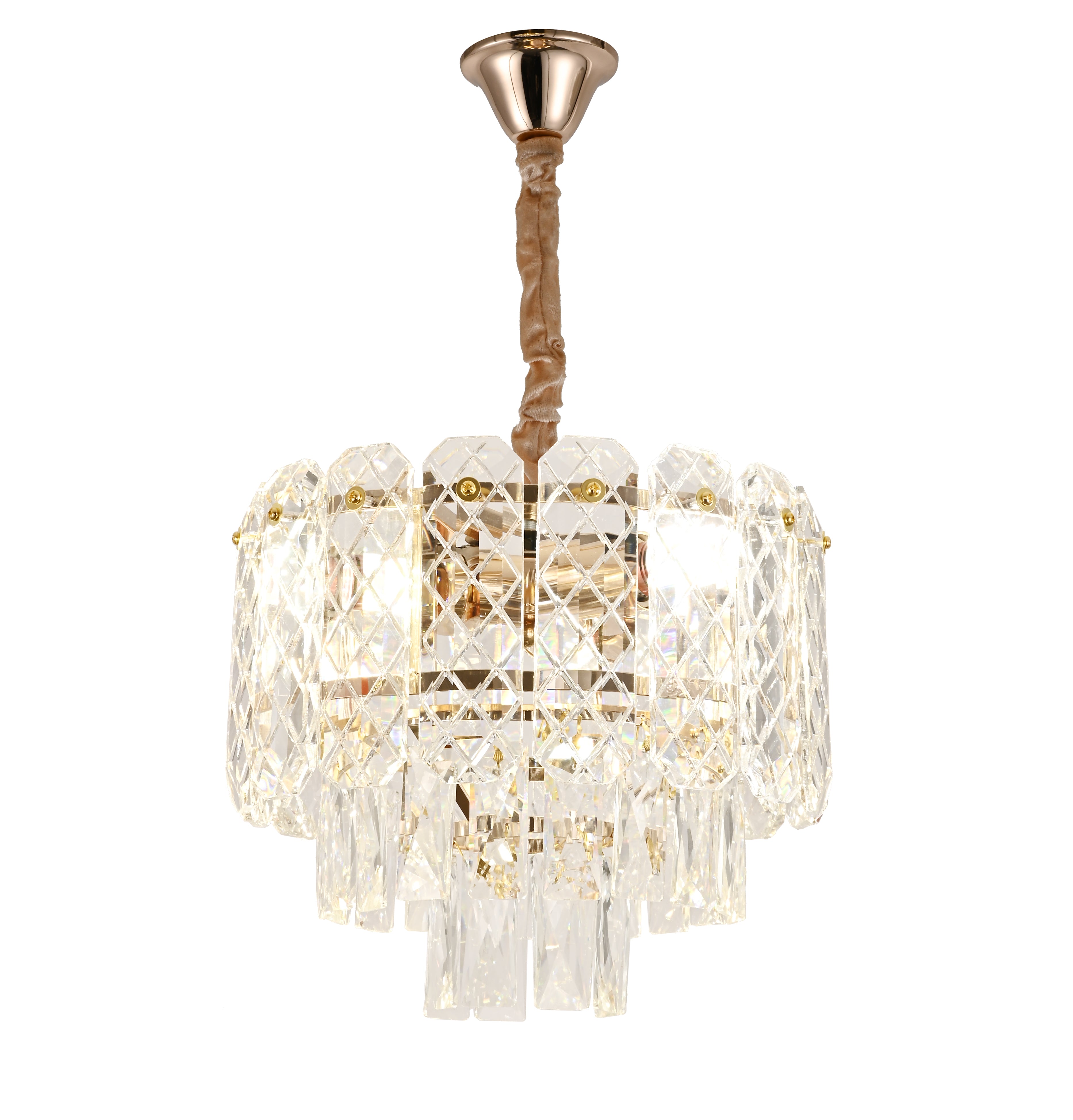 Candelabru modern cu 3 becuri E27 – Model H98046/300FG, Ø300 mm, finisaj auriu