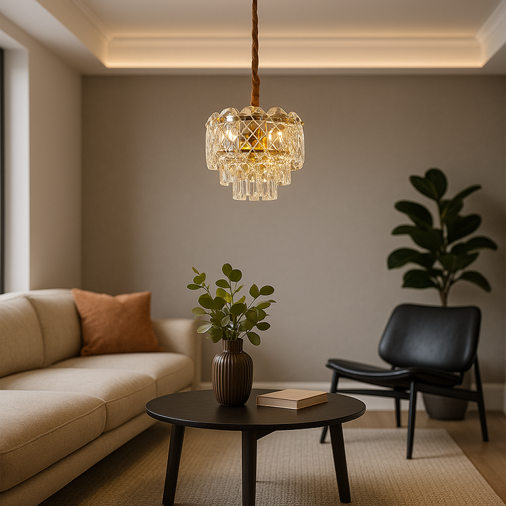 Candelabru modern cu 3 becuri E27 – Model H98046/300FG, Ø300 mm, finisaj auriu