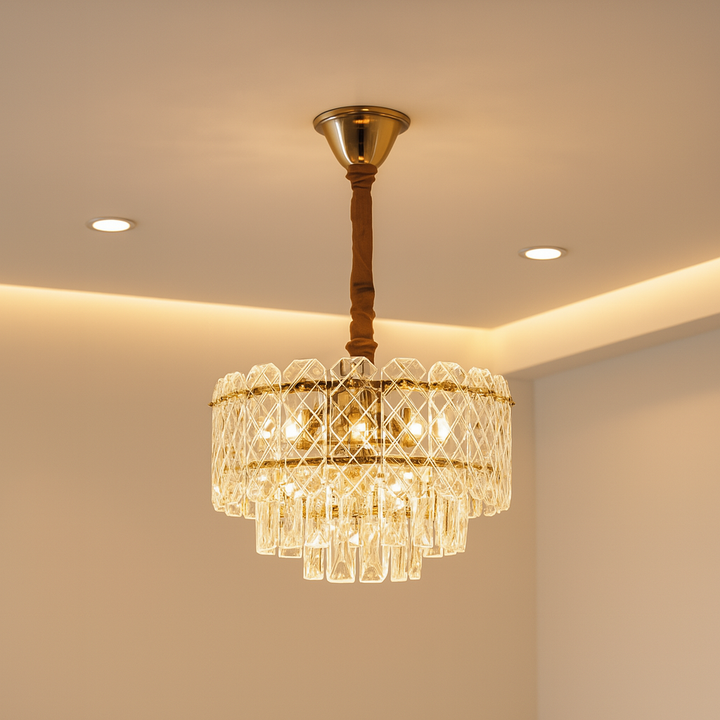 Candelabru decorativ cu 5 becuri E27 – Model H98046/400FG, Ø400 mm, finisaj auriu