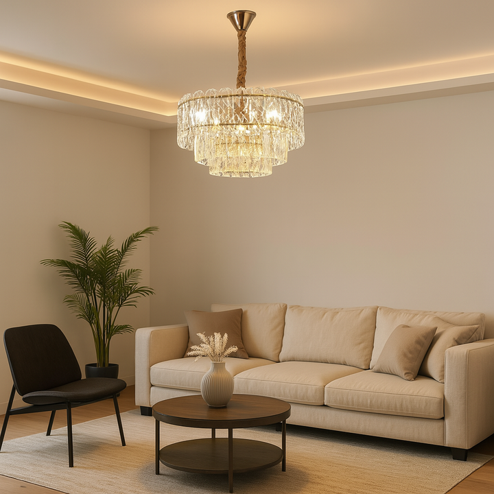 Candelabru cu 6 becuri E27 – Model H98046/500FG, Ø500 mm, finisaj auriu elegant