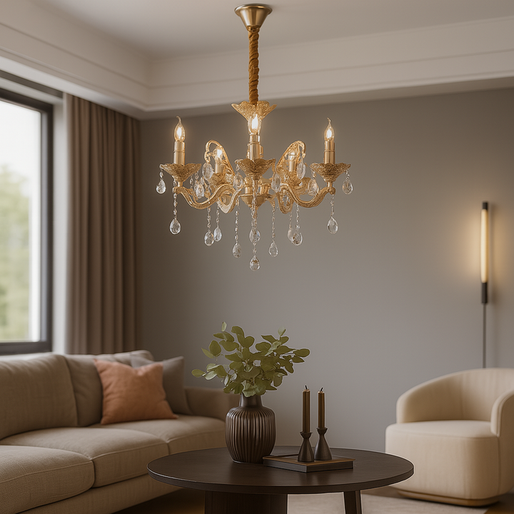 Candelabru clasic cu 5 brațe, model H98056/5FG, soclu E14, finisaj auriu