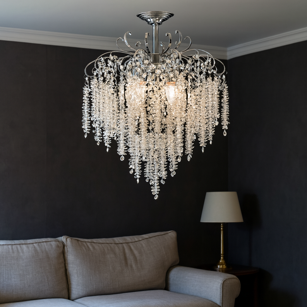 Candelabru elegant cu cristale, Ø470×H420 mm, 5 becuri E27 max 60W, H98194-5 TB