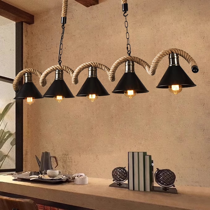 Pendul rustică cu 5 becuri, 1320×H200 mm, E27 max 60W, JD-77