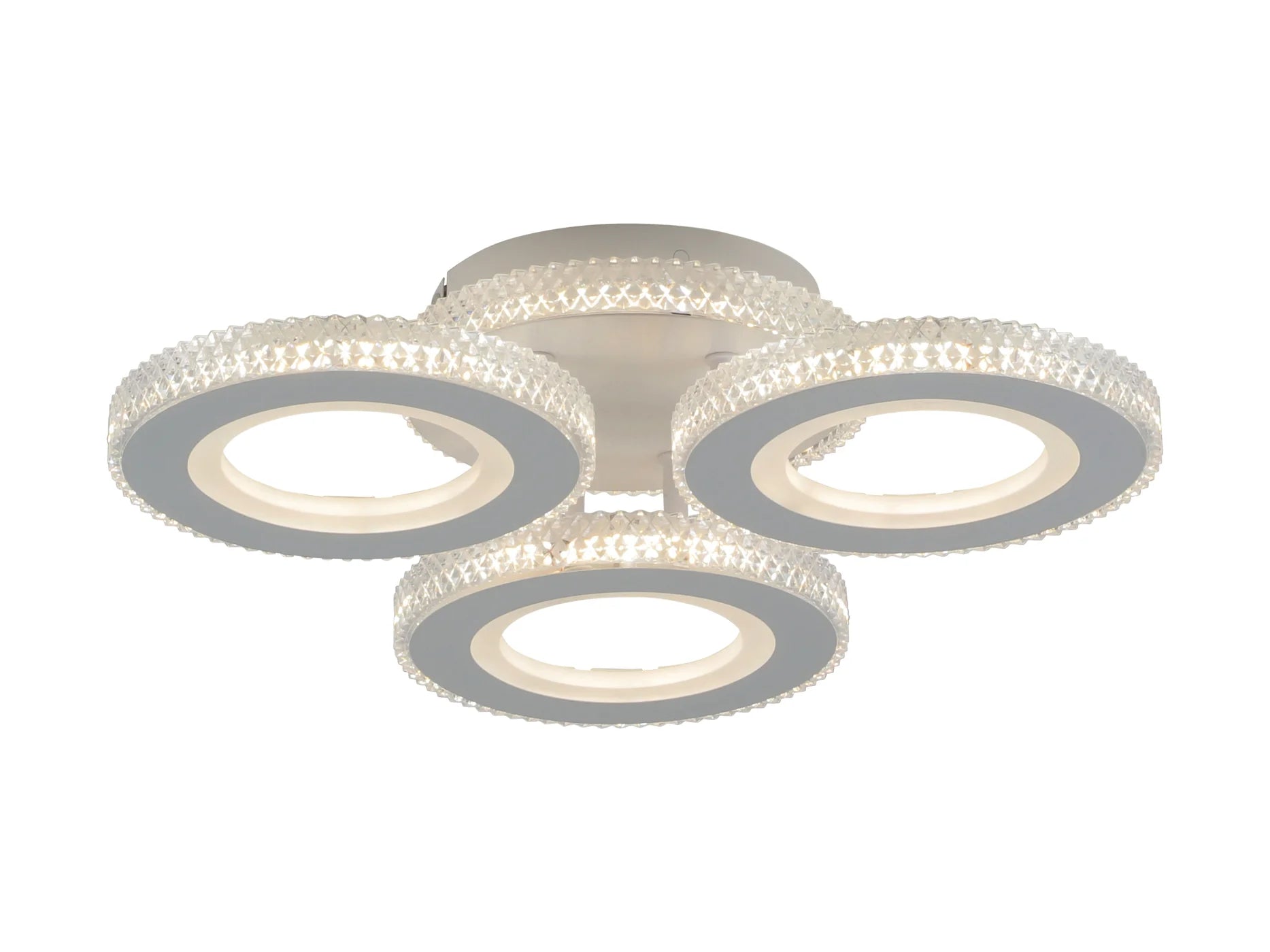 Lustra LED moderna cu cristale, 94W, 3 trepte lumină, telecomandă, Alb/Crom – Model 26032/3C