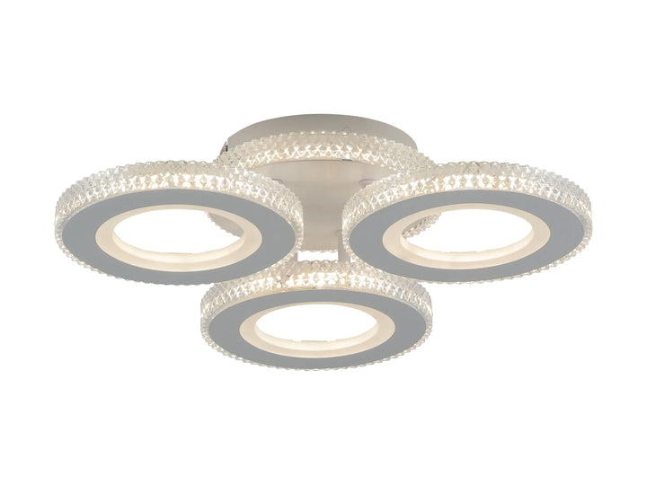 Lustra LED moderna cu cristale, 94W, 3 trepte lumină, telecomandă, Alb/Crom – Model 26032/3C