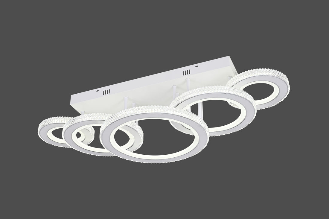 Lustră LED modernă cu cristale,178W, dimabilă cu telecomandă, lumină caldă-neutră-rece, Alb & Crom – Model 26032/1+2+2