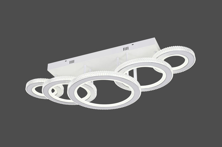 Lustră LED modernă cu cristale,178W, dimabilă cu telecomandă, lumină caldă-neutră-rece, Alb & Crom – Model 26032/1+2+2