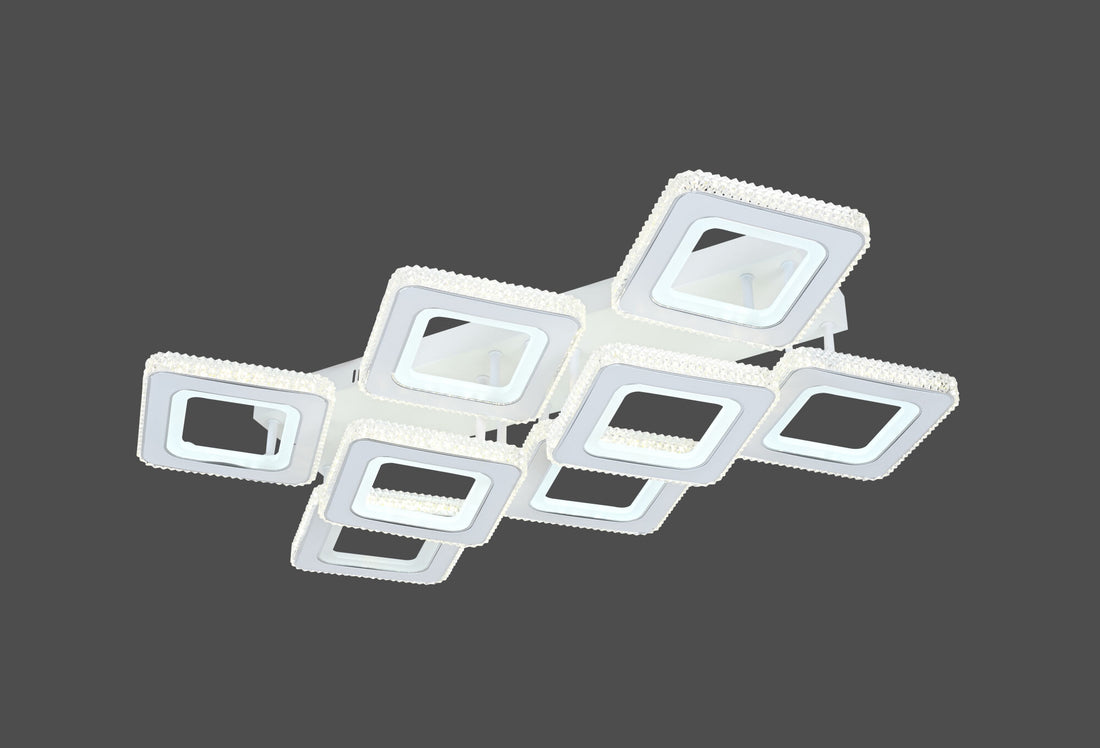 Lustra LED cu cristale 280W, telecomandă inclusă, lumină caldă-neutră-rece, Alb & Crom – Model 26033/8