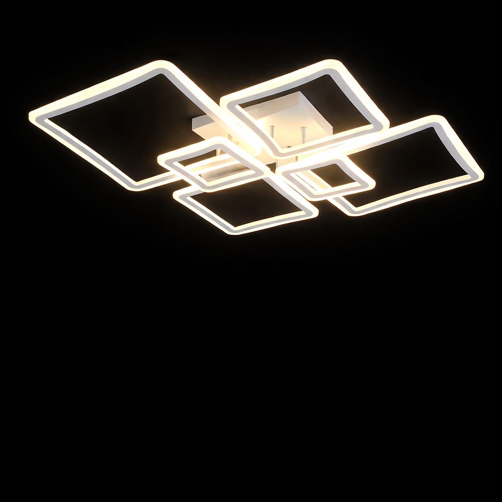 Lustră LED Albă 4+2 Brațe, 168W, Temperatură Reglabilă 3000–6500K, cu Telecomandă – Design Geometric Modern