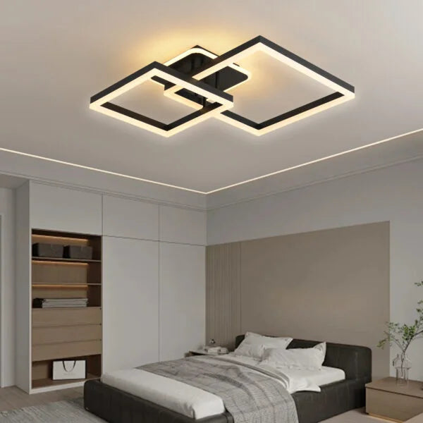 Lustra LED cu telecomanda, 2x71W, lumina reglabila 3000K–6500K, 550×550×150 mm, design pătrat modern 71125/400+300BK
