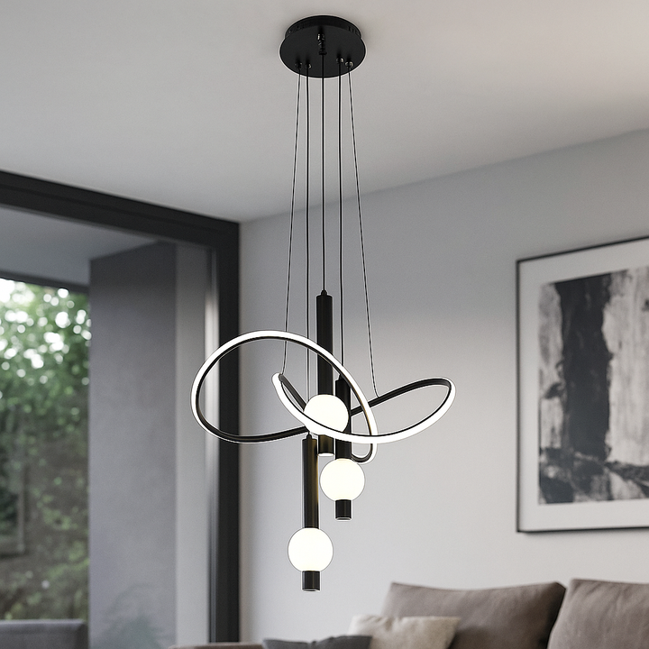 Lustra LED Modernă Neagră – Model L72013/3+1BK cu Telecomandă și Lumină Reglabilă